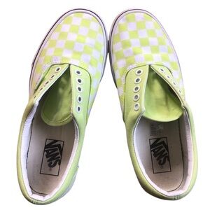 Vans Shoe Womens 8.5 Neon Yellow White Checkered Off The Wall Lace Up Canvas